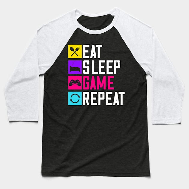 Eat, Sleep, Game and Repeat Baseball T-Shirt by Kingdom Arts and Designs